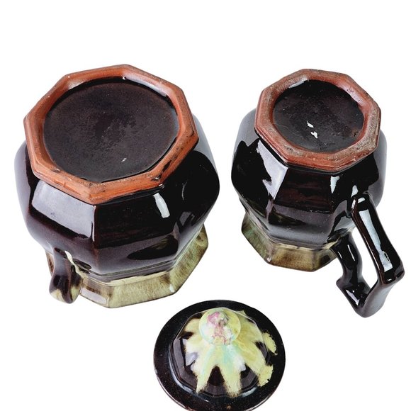 Vtg Van Briggle Glazed Drip Pottery Sugar Bowl & Creamer Set - Picture 8 of 10